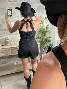 Tie Back Black Romper