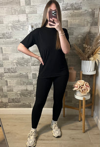 Black Microfiber Loungewear Top & Leggings Set