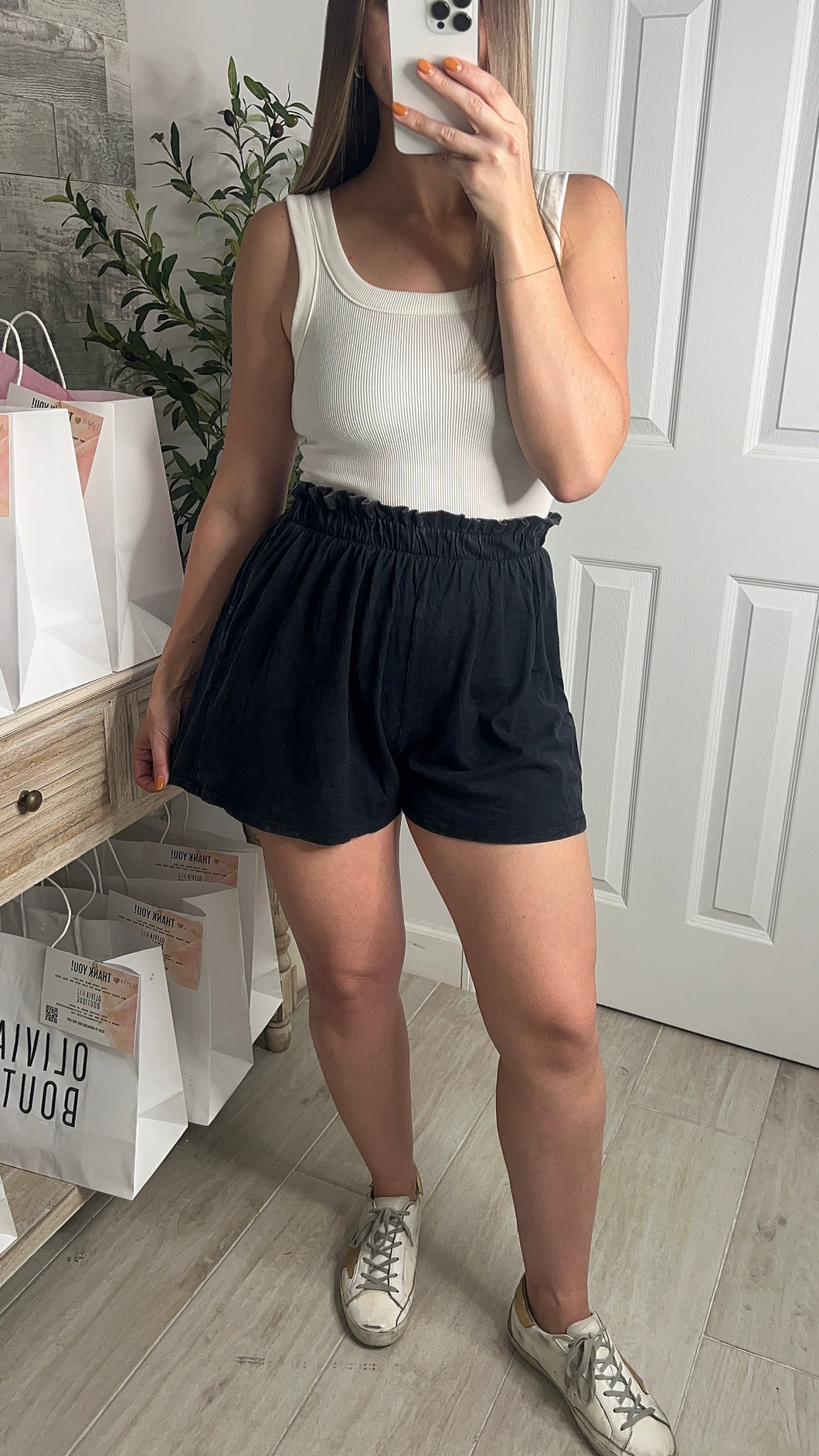 Acid Wash Black Shorts