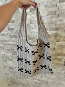 Ribbon Bow Knitted Tote Bag