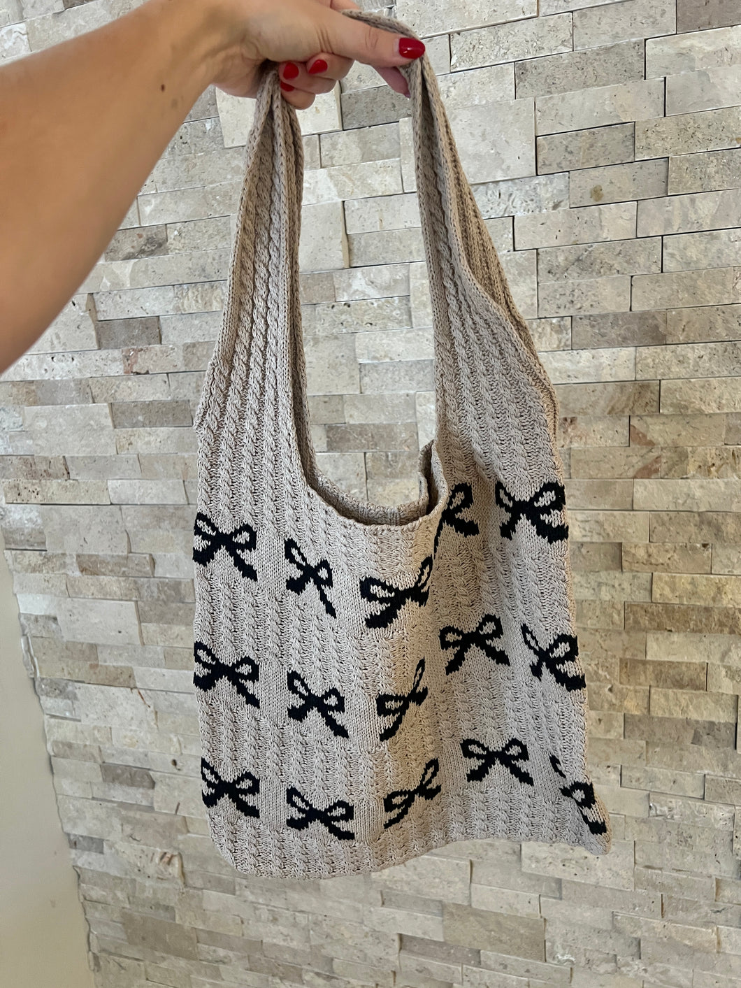 Ribbon Bow Knitted Tote Bag