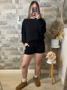 On The Go Black Sweatshirt & Shorts Set