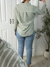 Load image into Gallery viewer, Matcha Espresso Striped Button Down Top
