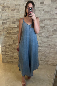 Indigo Acid Wash Denim Jumpsuit
