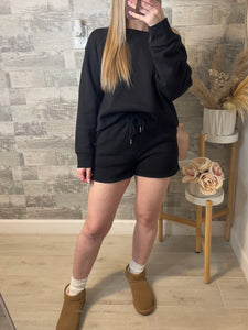 On The Go Black Sweatshirt & Shorts Set