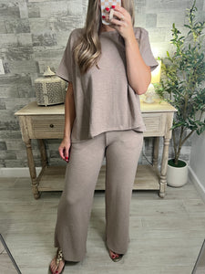 Cotton Slub Top & Pants Set Nude