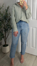 Load image into Gallery viewer, Matcha Espresso Striped Button Down Top

