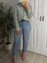 Load image into Gallery viewer, Matcha Espresso Striped Button Down Top
