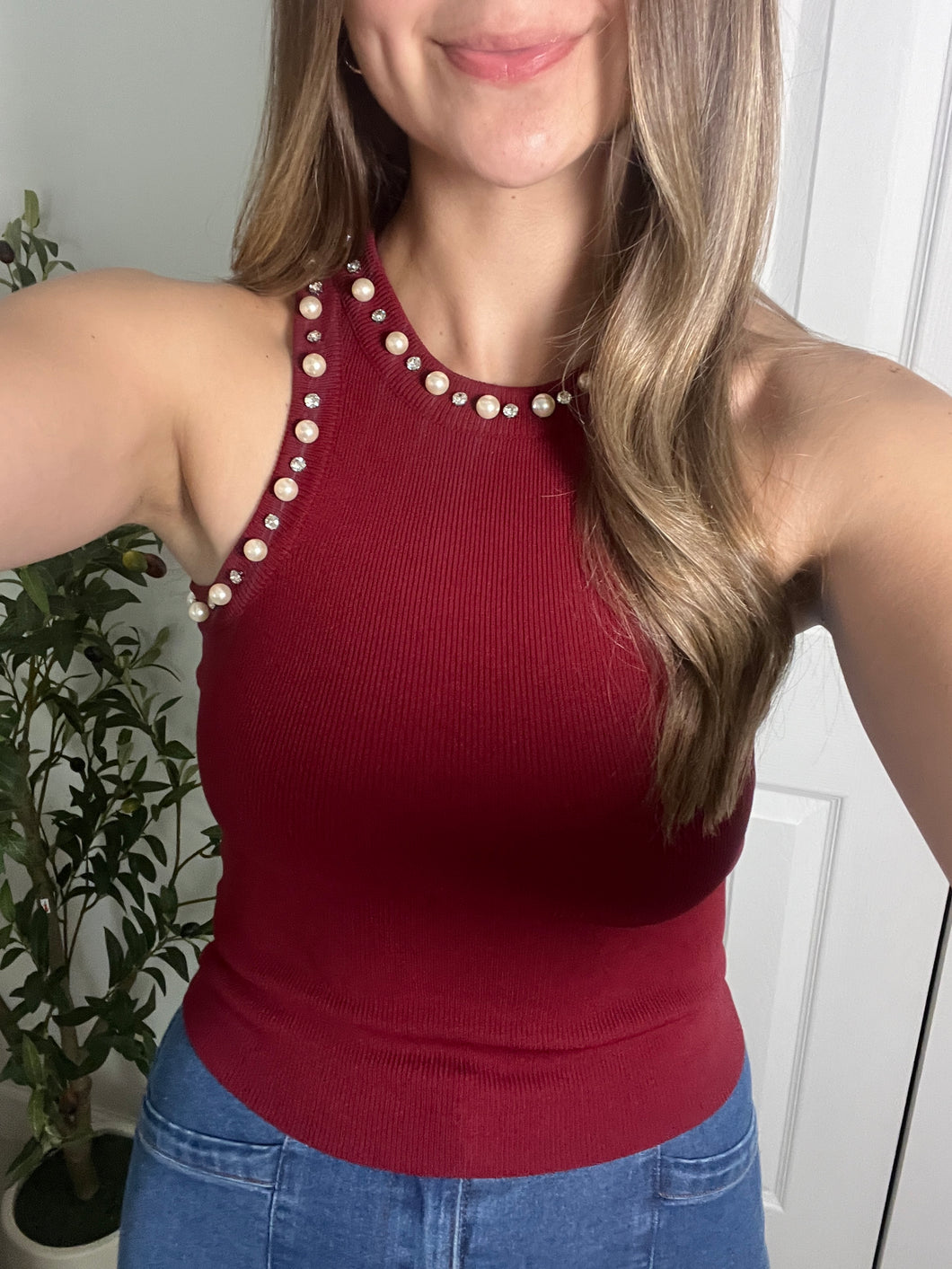 Pearly Swirly Tank Top Red