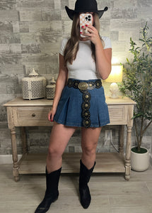 High Waisted Denim Skort