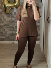 Load image into Gallery viewer, RESTOCK Brown Microfiber Loungewear Top &amp; Leggings Set
