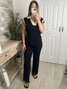 Lauren Black/Cream Top & Pants Set