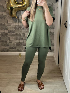 Light Olive Microfiber Loungewear Top & Leggings Set