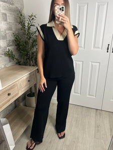 Lauren Black/Cream Top & Pants Set