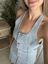 Load image into Gallery viewer, Seabreeze Halter Denim Dress
