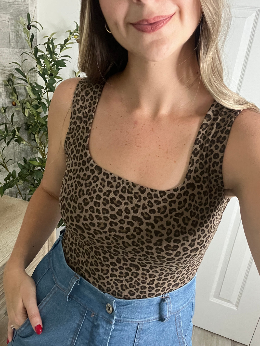 Brianna Leopard Square Neck Bodysuit