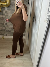 Load image into Gallery viewer, RESTOCK Brown Microfiber Loungewear Top &amp; Leggings Set
