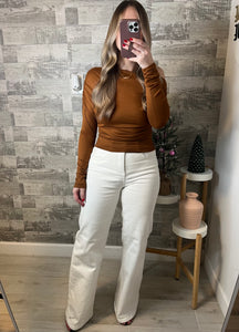 Camel Asymmetrical Off Shoulder Top