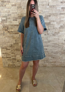 Tidal Washed Denim Shift Mini Dress