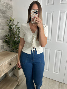 Eyelet Front Tie White Top