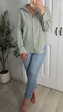 Load image into Gallery viewer, Matcha Espresso Striped Button Down Top
