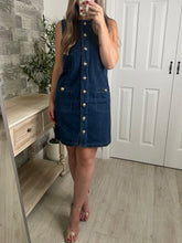 Load image into Gallery viewer, Helga Gold Button Mini Dress
