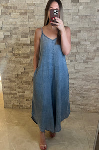 Indigo Acid Wash Denim Jumpsuit