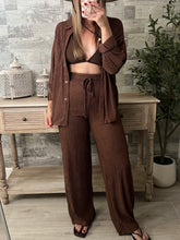 Load image into Gallery viewer, Crinkle Chic Top &amp; Pants Set Brown
