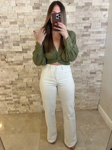 Central Park Olive Pleated Blouse
