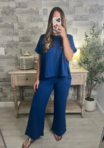 Cotton Slub Top & Pants Set Blue