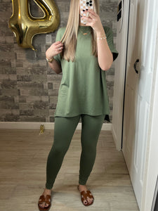 Light Olive Microfiber Loungewear Top & Leggings Set