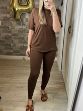 Load image into Gallery viewer, RESTOCK Brown Microfiber Loungewear Top &amp; Leggings Set
