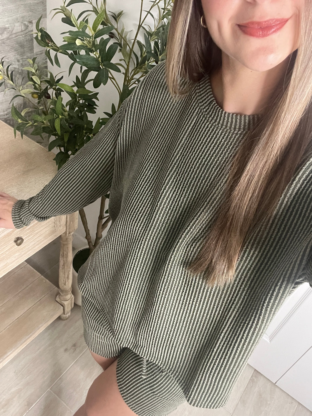 Ribbed Top & Shorts Set Olive