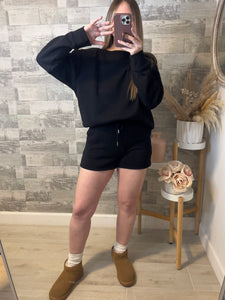 On The Go Black Sweatshirt & Shorts Set