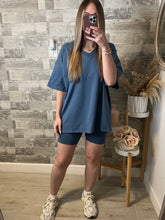 Load image into Gallery viewer, Dusty Blue Cotton &amp; Biker Shorts Set
