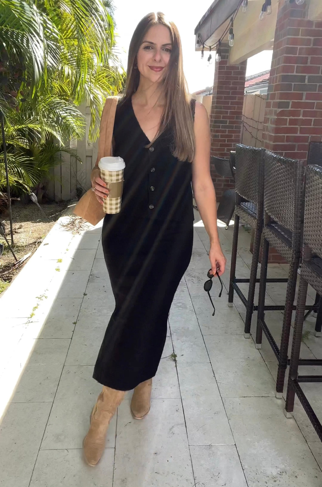 Button Front Vest & Midi Skirt Knit Set