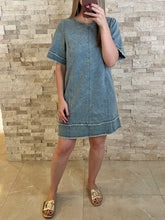 Load image into Gallery viewer, Tidal Washed Denim Shift Mini Dress
