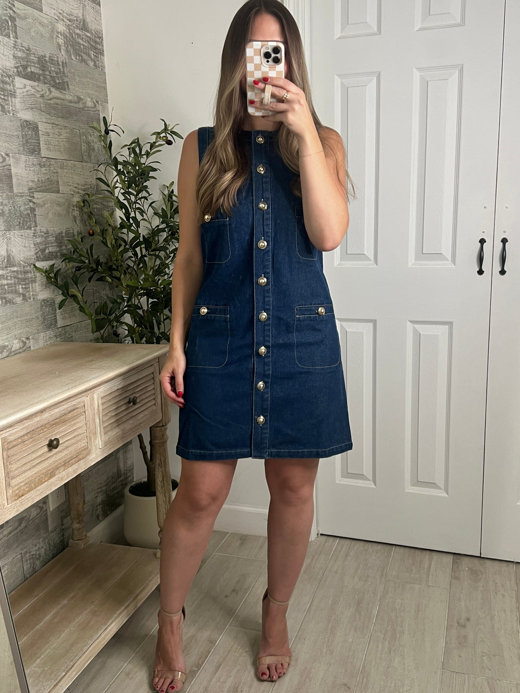 Helga Gold Button Mini Dress