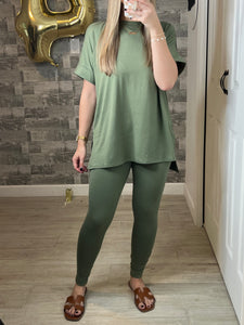 Light Olive Microfiber Loungewear Top & Leggings Set