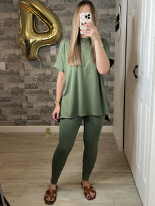 Light Olive Microfiber Loungewear Top & Leggings Set