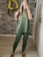 Load image into Gallery viewer, Light Olive Microfiber Loungewear Top &amp; Leggings Set
