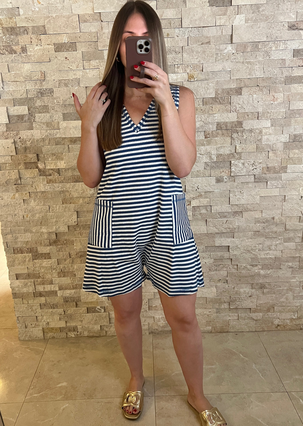 Shore Denim Striped Casual Comfy Romper