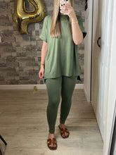 Load image into Gallery viewer, Light Olive Microfiber Loungewear Top &amp; Leggings Set
