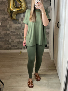 Light Olive Microfiber Loungewear Top & Leggings Set