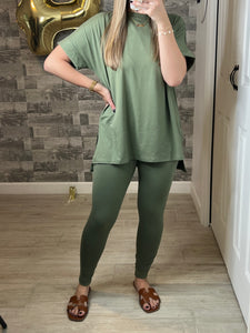 Light Olive Microfiber Loungewear Top & Leggings Set