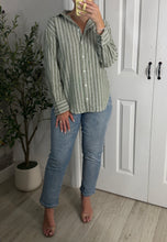 Load image into Gallery viewer, Matcha Espresso Striped Button Down Top
