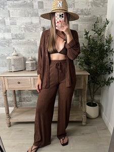 Crinkle Chic Top & Pants Set Brown