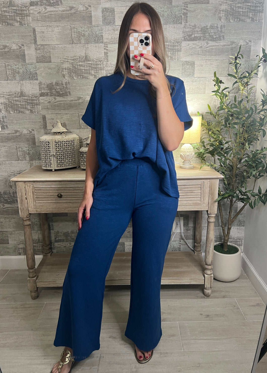 Cotton Slub Top & Pants Set Blue