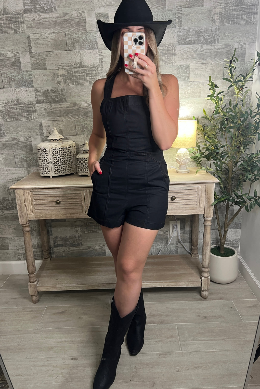 Tie Back Black Romper