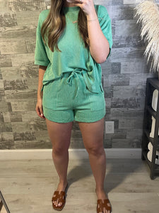 RESTOCK Palm Green Coastal Comfort Top & Shorts Set